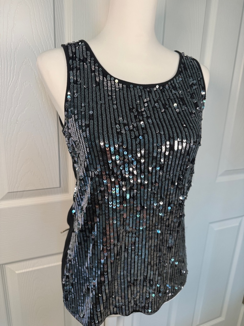 Chico’s Black Silver Sequin Tank Top Metallic Sparkle Y2K Party Glam Evening